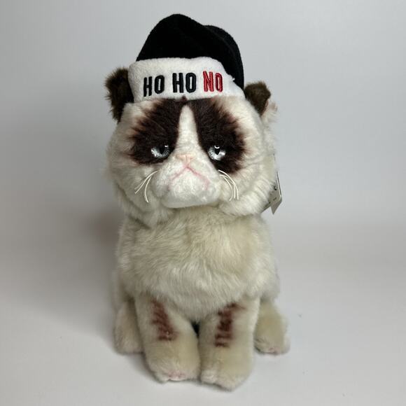 Gund Grumpy Cat Christmas Plush Ho Ho NO Santa Hat 11" Stuffed Toy New With Tags - Picture 1 of 10